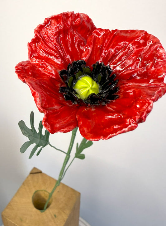 Tige de petit coquelicot en porcelaine émaillée rouge, PCO-387/343/370-1-0-T