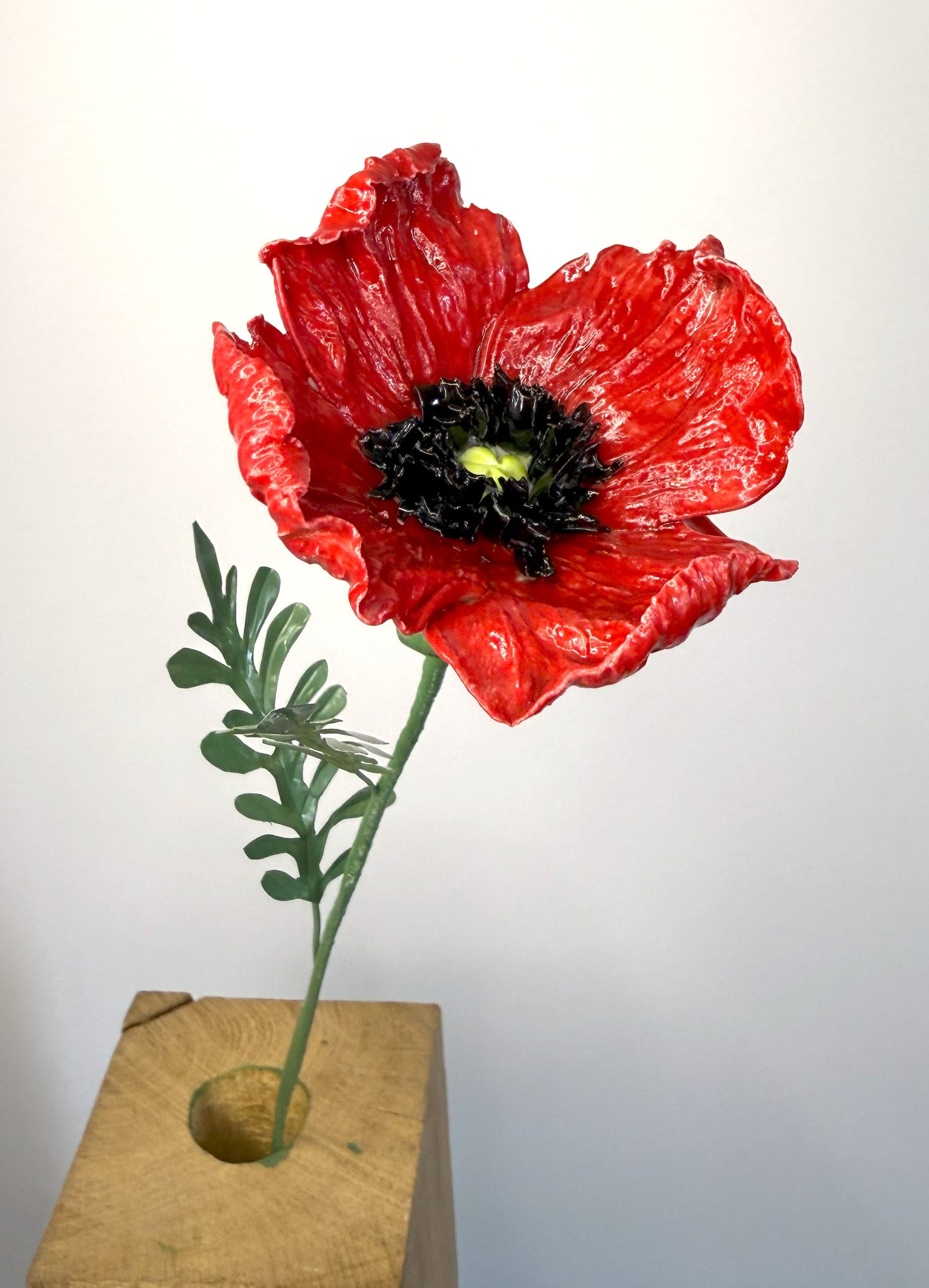 Large red glazed porcelain poppy stem, GCO-387/343/370-1-0-T