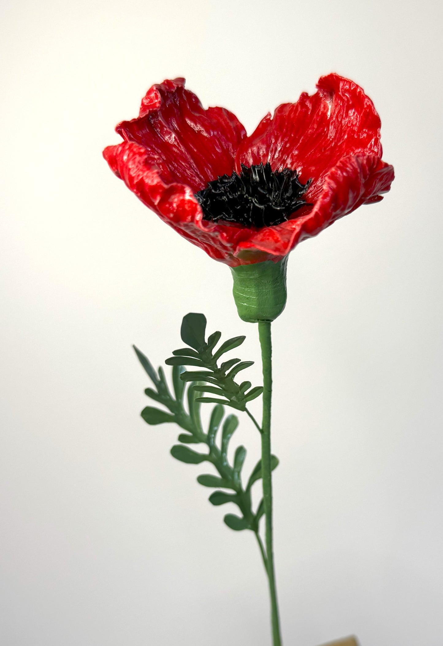 Large red glazed porcelain poppy stem, GCO-387/343/370-1-0-T