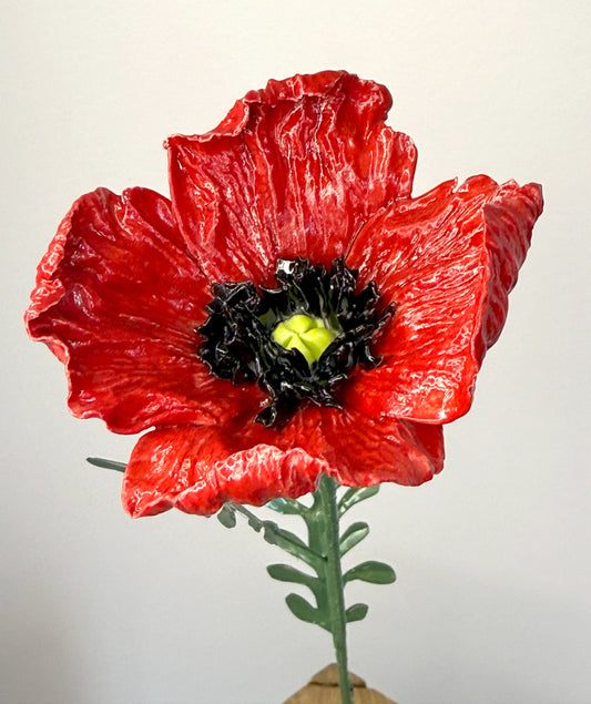 Tige de grand coquelicot en porcelaine émaillée rouge, GCO-387/343/370-1-0-T