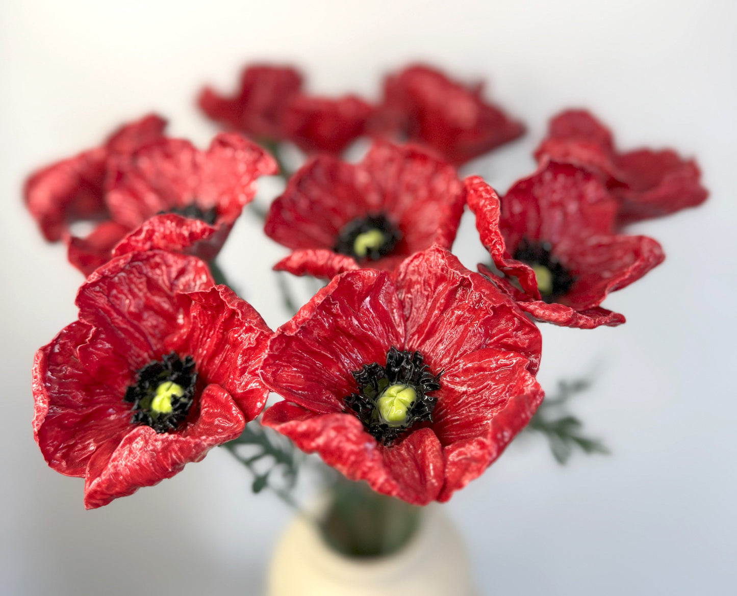 Large red glazed porcelain poppy stem, GCO-387/343/370-1-0-T