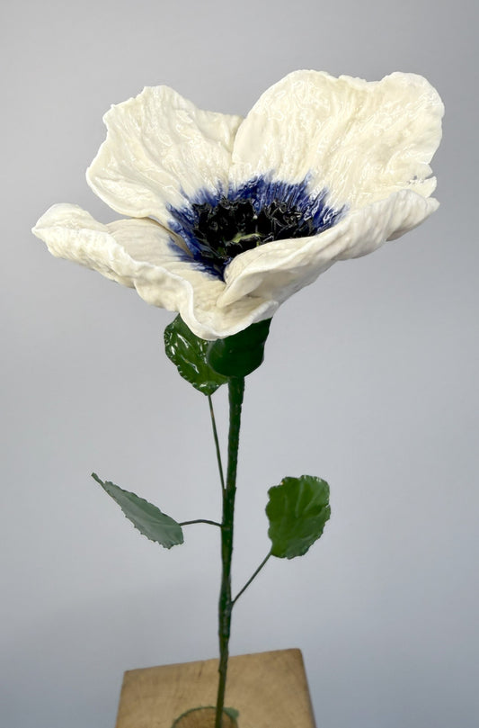 Tige de grand pavot en porcelaine émaillée bleu vif et blanche, GP-343/386/370/1-0-T