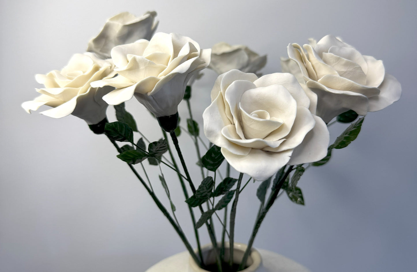 Tige de grande rose en biscuit de porcelaine blanche, GRO-000-0-1-T