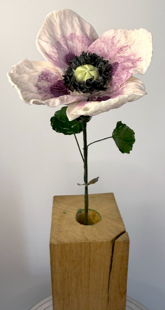 Tige de grand pavot en biscuit de porcelaine rose et violet, GP-37/94/66/131-0-1-T