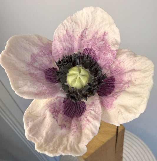 Tige de grand pavot en biscuit de porcelaine rose et violet, GP-37/94/66/131-0-1-T