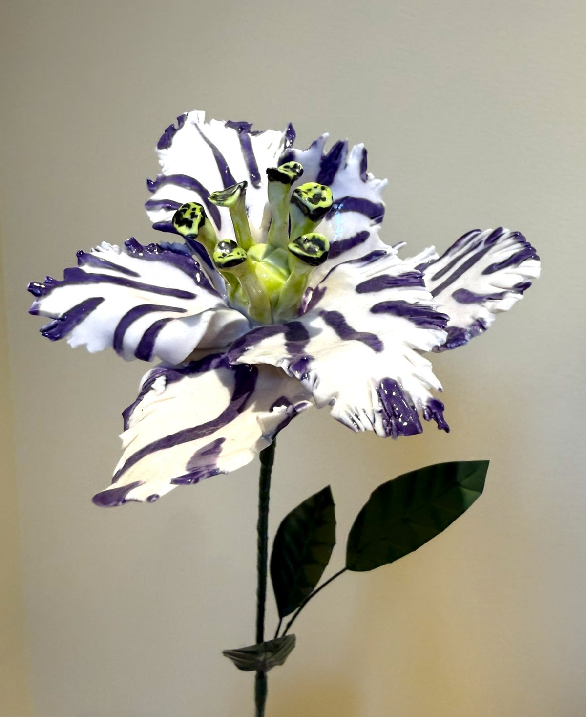 Tige de tulipe perroquet en porcelaine émaillée Violet-Blanc TPO-blanc/violet-T