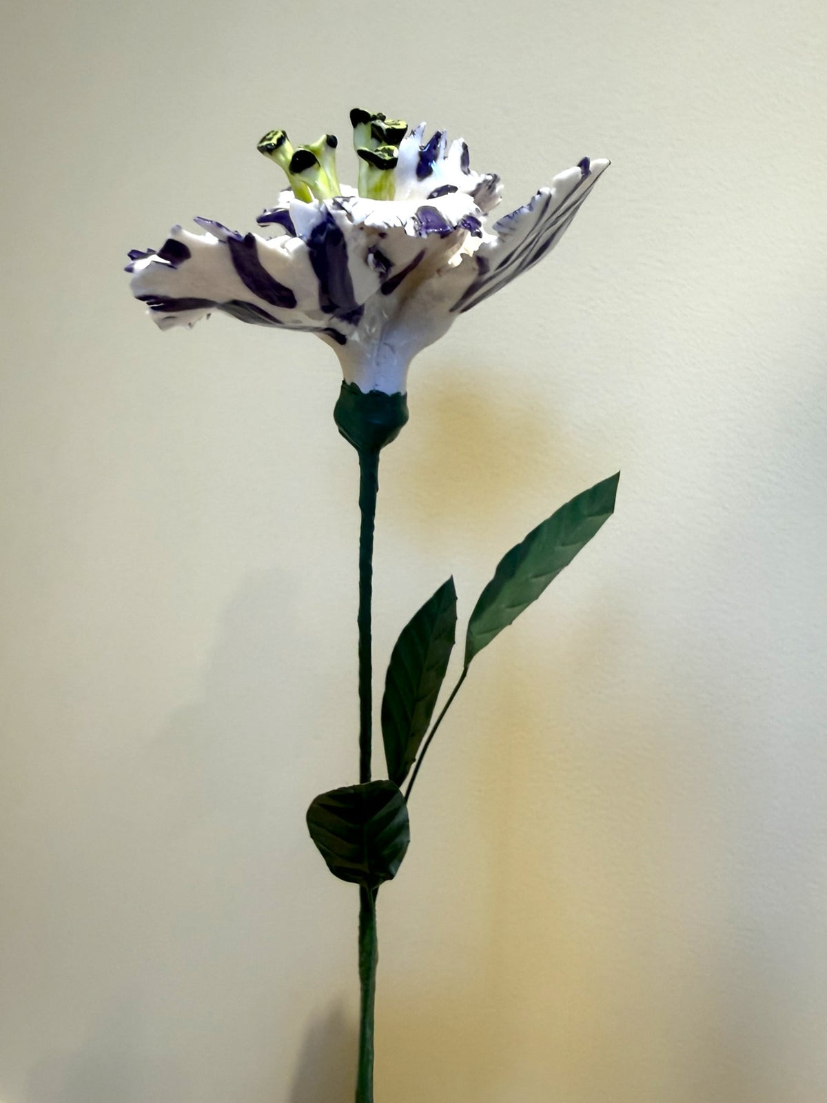 Tige de tulipe perroquet en porcelaine émaillée Violet-Blanc TPO-blanc/violet-T