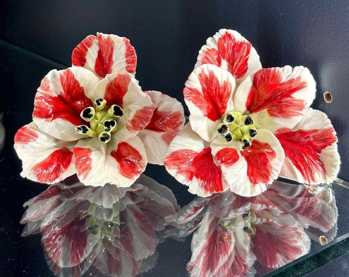 tulipe perroquet en porcelaine émaillée rouge à poser  TPO-387-1-0-P