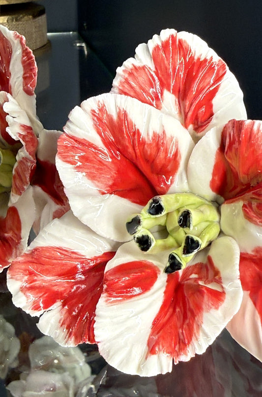 tulipe perroquet en porcelaine émaillée rouge à poser  TPO-387-1-0-P