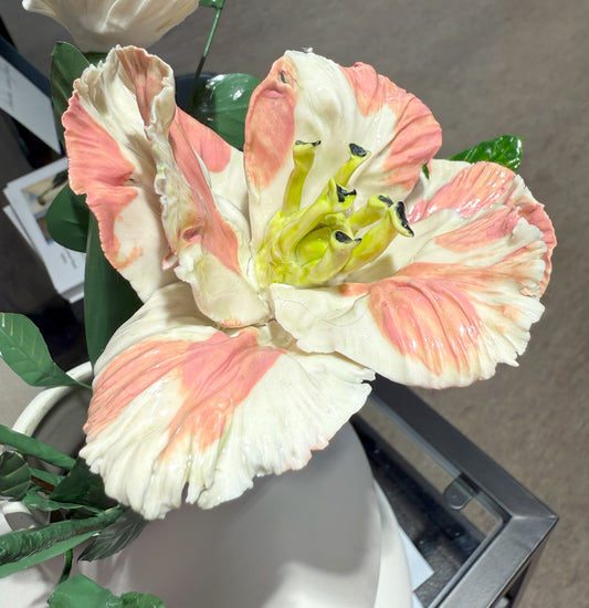 Tige de tulipe perroquet en porcelaine émailléerose saumon , TPO-318-1-0-T
