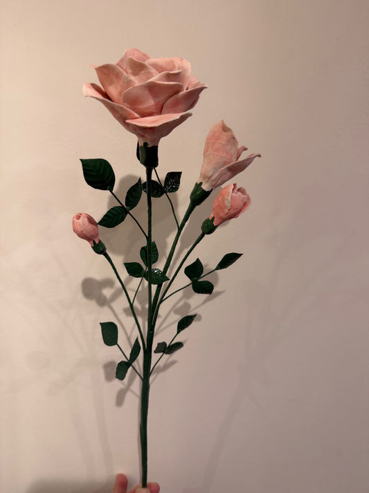 Pink porcelain biscuit rose branch stem GROB-324-0-1-T