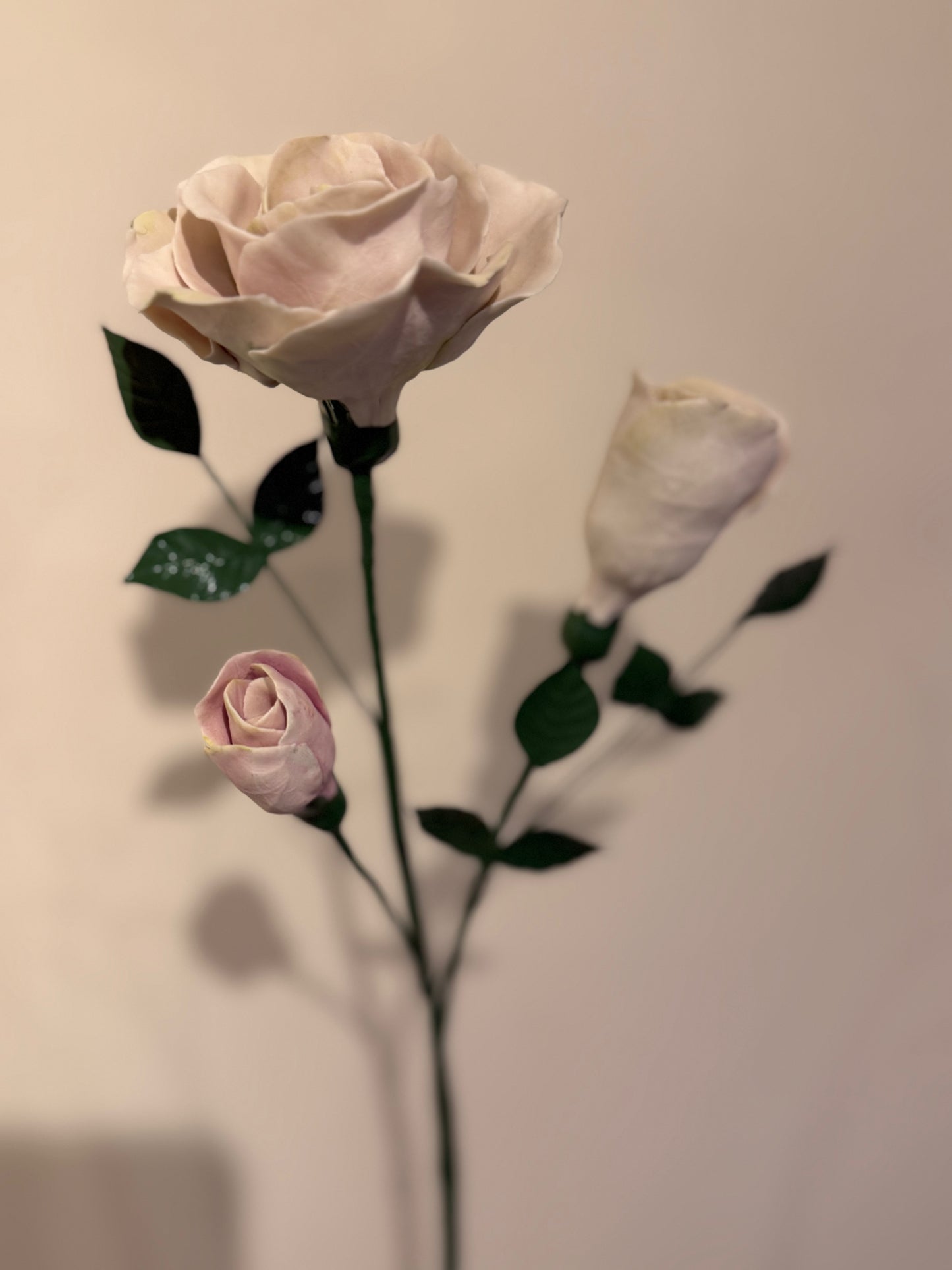 Pink porcelain biscuit rose branch stem GROB-324-0-1-T