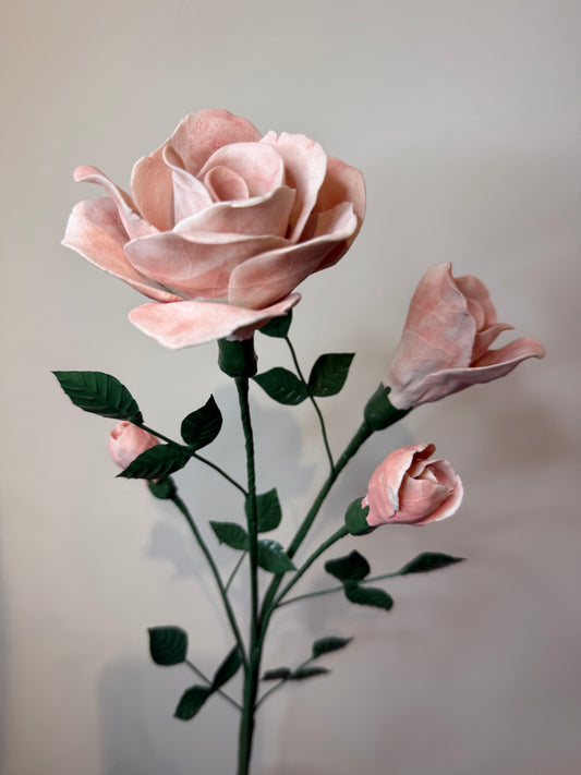 Pink porcelain biscuit rose branch stem GROB-324-0-1-T