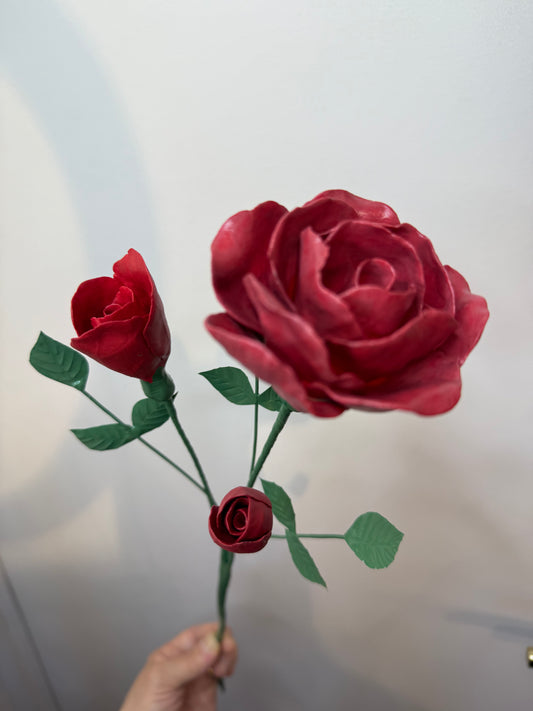 Red porcelain biscuit rose branch stem GROB-388/382-0-1-T